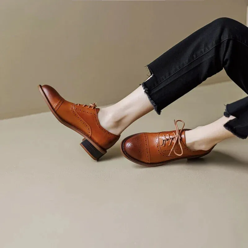 binfenxie NEW Women Oxfords Spring/Fall Shoes for Woman Genuine Leather Brogues Vintage Lace up Loafers casual Handmade Black Girls shoes