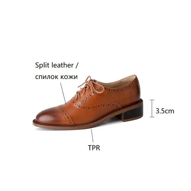 binfenxie NEW Women Oxfords Spring/Fall Shoes for Woman Genuine Leather Brogues Vintage Lace up Loafers casual Handmade Black Girls shoes