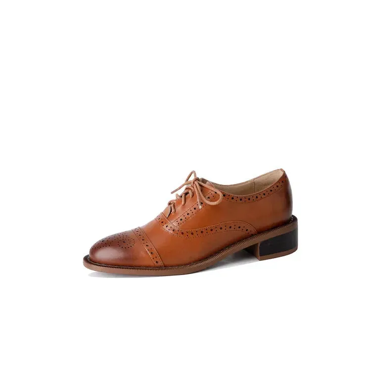 binfenxie NEW Women Oxfords Spring/Fall Shoes for Woman Genuine Leather Brogues Vintage Lace up Loafers casual Handmade Black Girls shoes