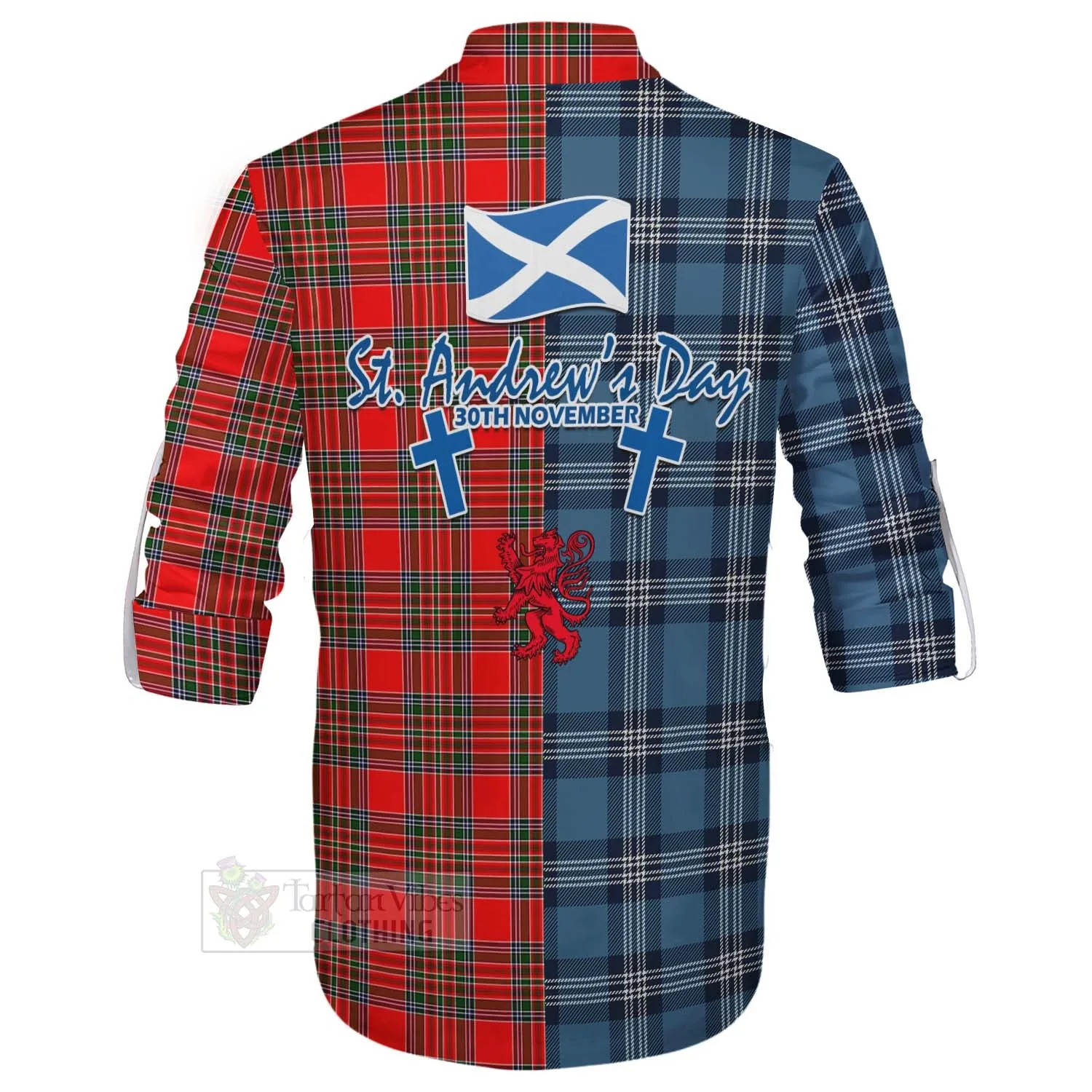 Binning Tartan Ghillie Kilt Shirt Happy St. Andrew's Day Half Tartan Style