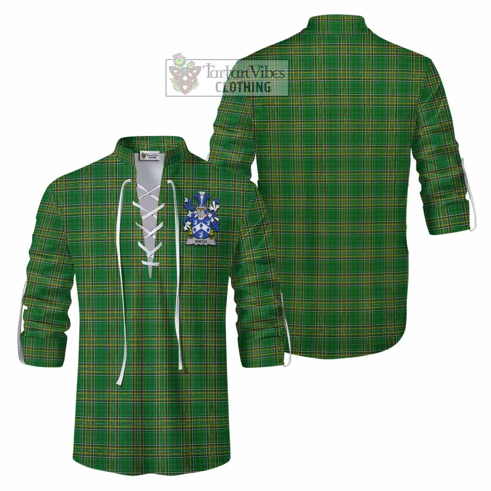 Birch Irish Clan Tartan Ghillie Kilt Shirt with Coat of Arms