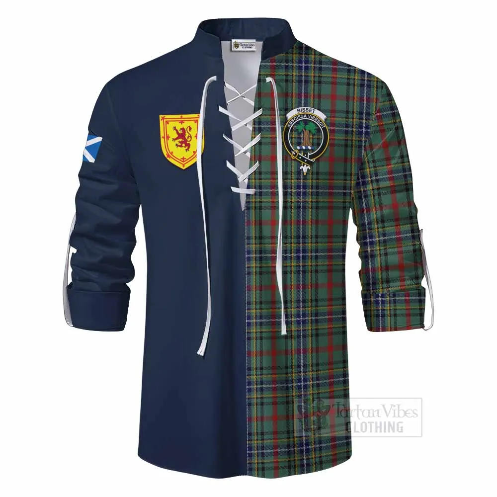Bisset Tartan Ghillie Kilt Shirt Alba with Scottish Lion Royal Arm Half Style