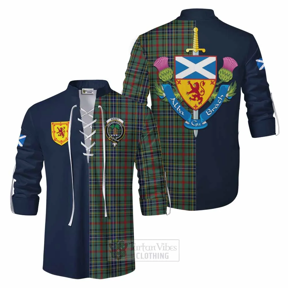 Bisset Tartan Ghillie Kilt Shirt Alba with Scottish Lion Royal Arm Half Style