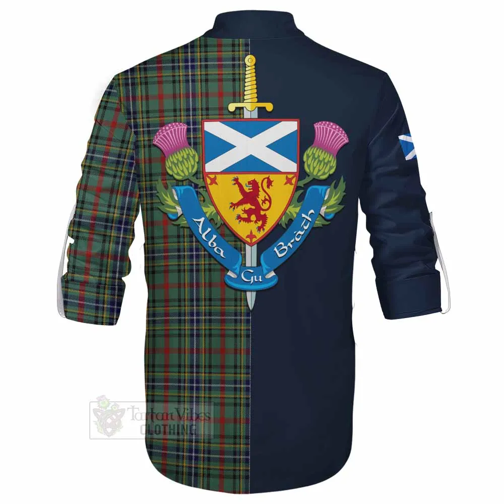 Bisset Tartan Ghillie Kilt Shirt Alba with Scottish Lion Royal Arm Half Style