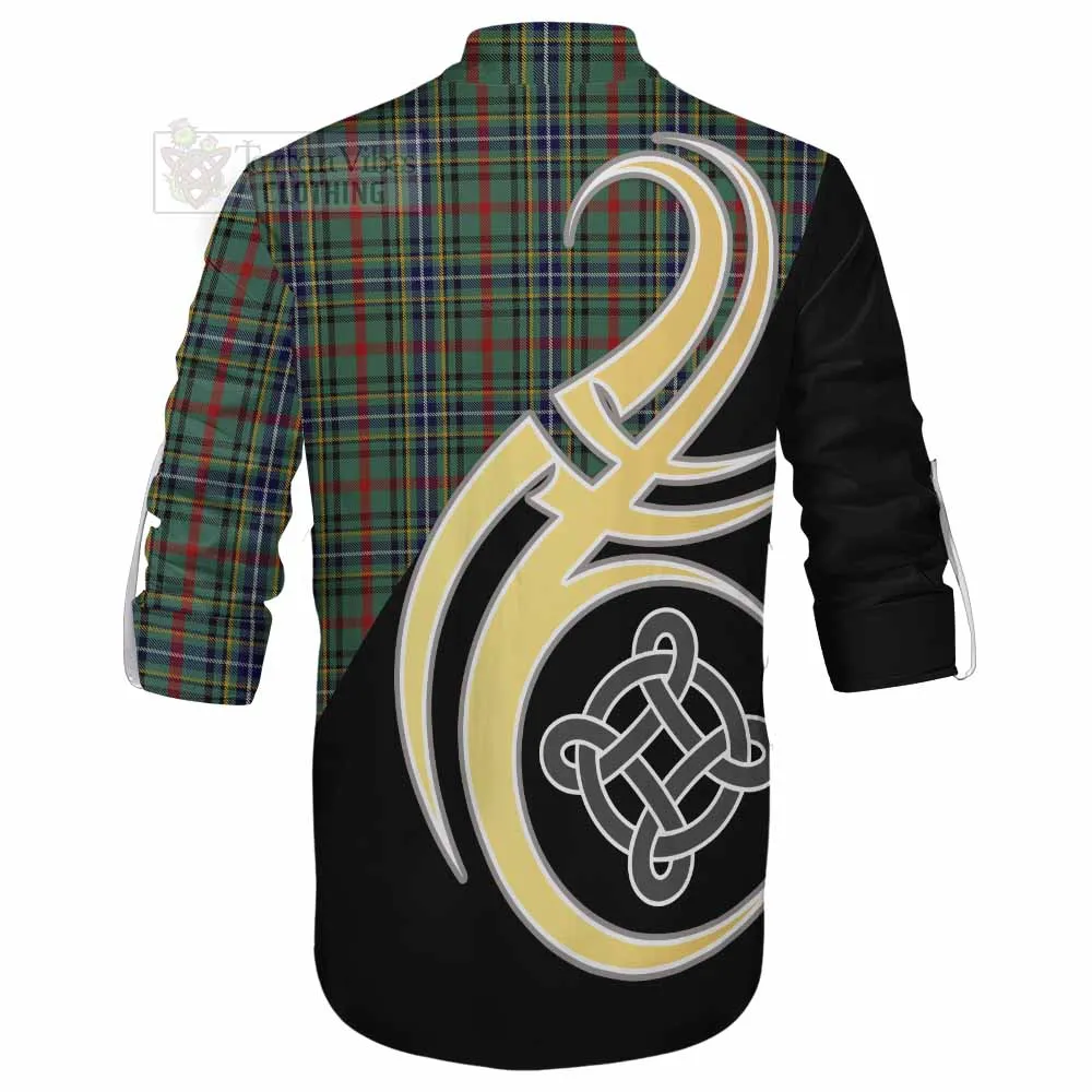 Bisset Tartan Ghillie Kilt Shirt with Family Crest and Celtic Symbol Style