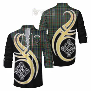 Bisset Tartan Ghillie Kilt Shirt with Family Crest and Celtic Symbol Style