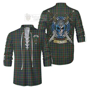 Bisset Tartan Ghillie Kilt Shirt with Family Crest Celtic Skull Style