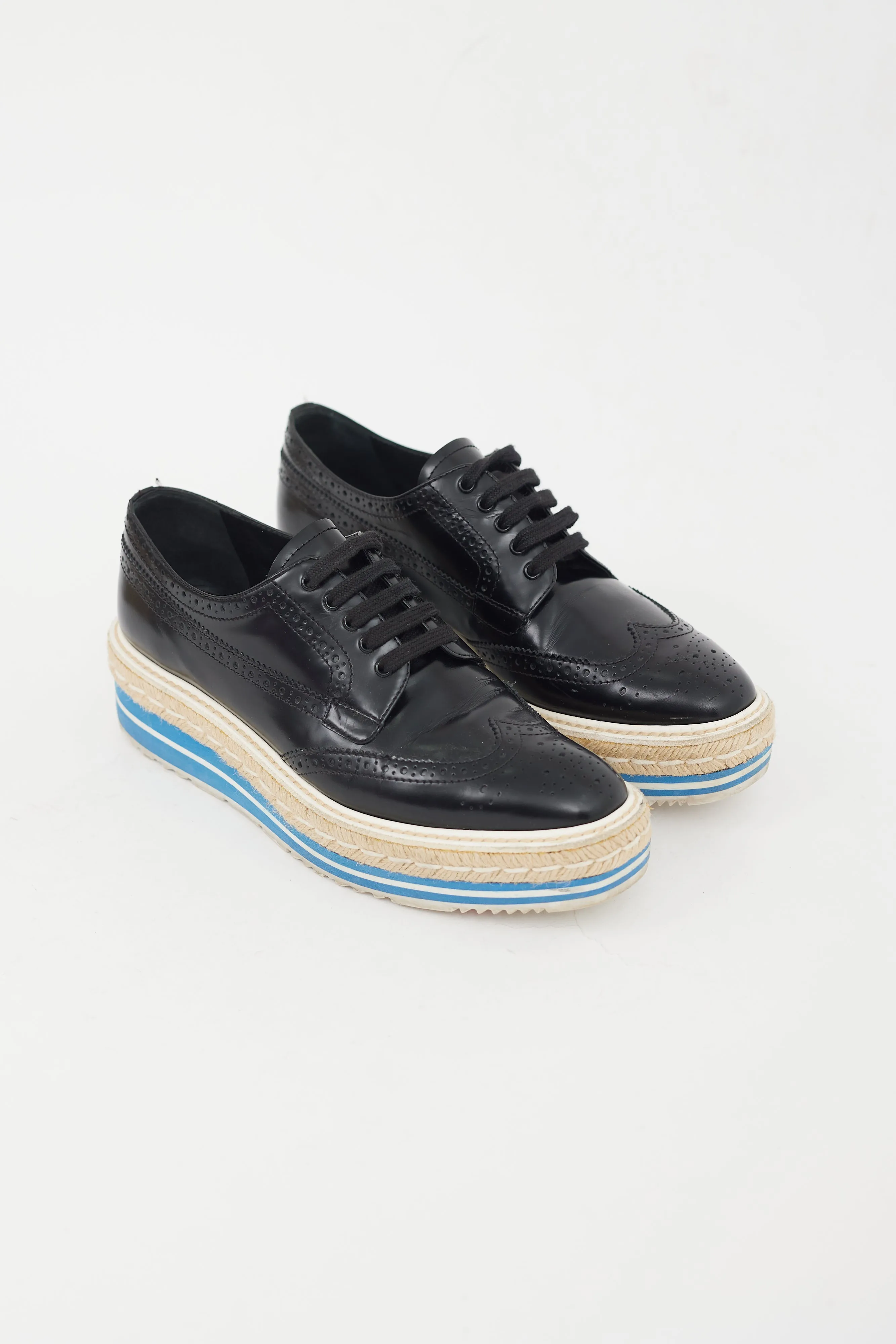 Black & Blue Leather Platform Brogue