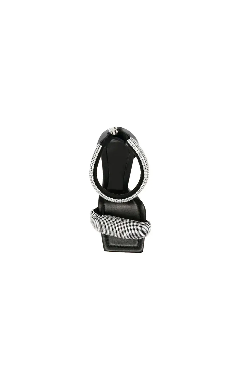 Black Beaded Stiletto Mid Heel Sandals