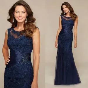 Black Blue Mother Of The Bride Dresses Mermaid Lace Beaded Sheer Neck Wedding Party Gowns 2024 Mother Evening Dresses Sleeveless