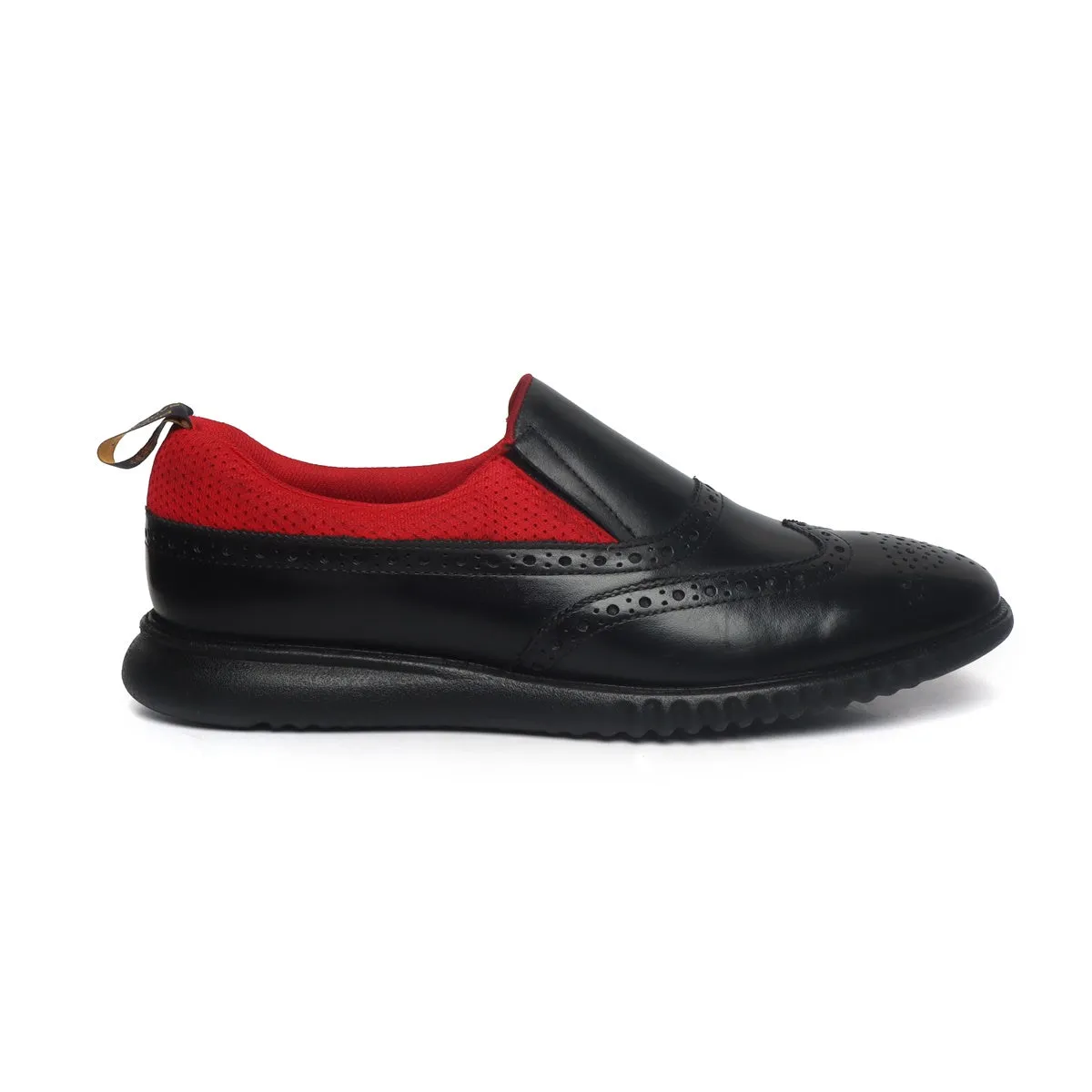 Black Leather Red Mesh Light Weight Slip-On Shoes by Brune & Bareskin