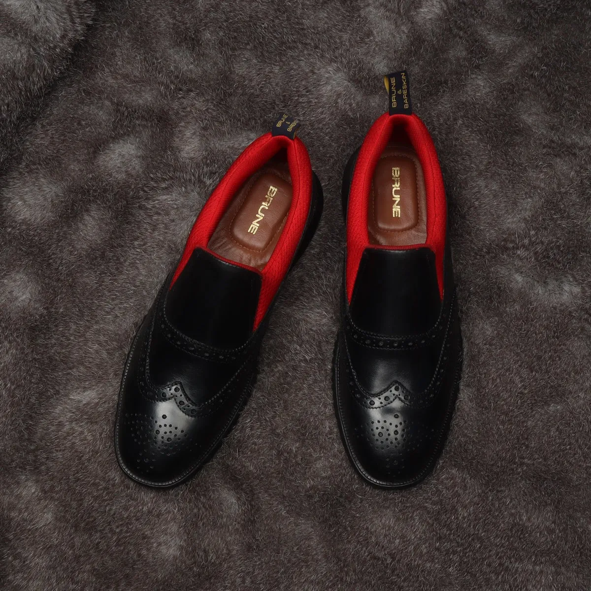 Black Leather Red Mesh Light Weight Slip-On Shoes by Brune & Bareskin