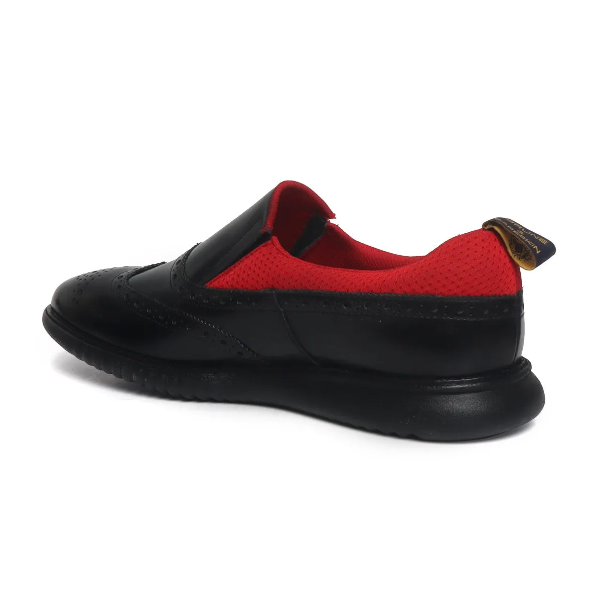 Black Leather Red Mesh Light Weight Slip-On Shoes by Brune & Bareskin