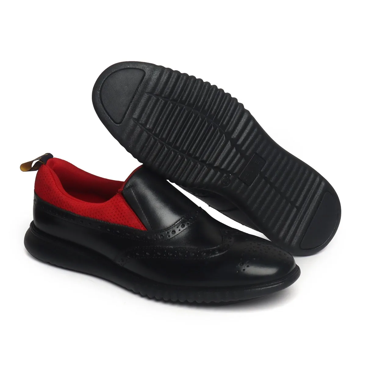 Black Leather Red Mesh Light Weight Slip-On Shoes by Brune & Bareskin