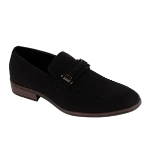 Black Men's Slip-on Suede Loafer Shoes with Metal and Braid Buckle