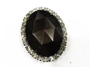 Black Oval Plastic Stone with Crystal Frame (42x45 mm)