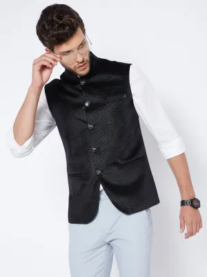 Black Printed Mandarin Waistcoat