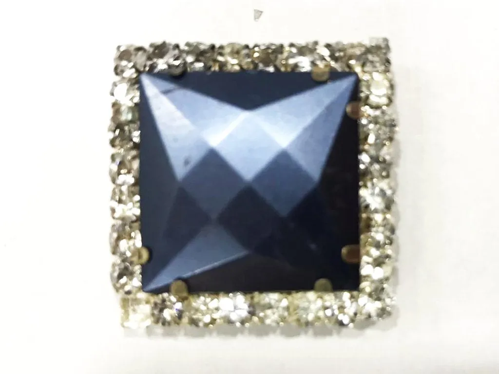 Black Square Plastic Stone with Crystal Frame (32x32 mm)