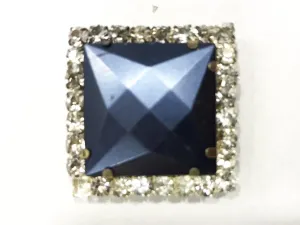 Black Square Plastic Stone with Crystal Frame (32x32 mm)
