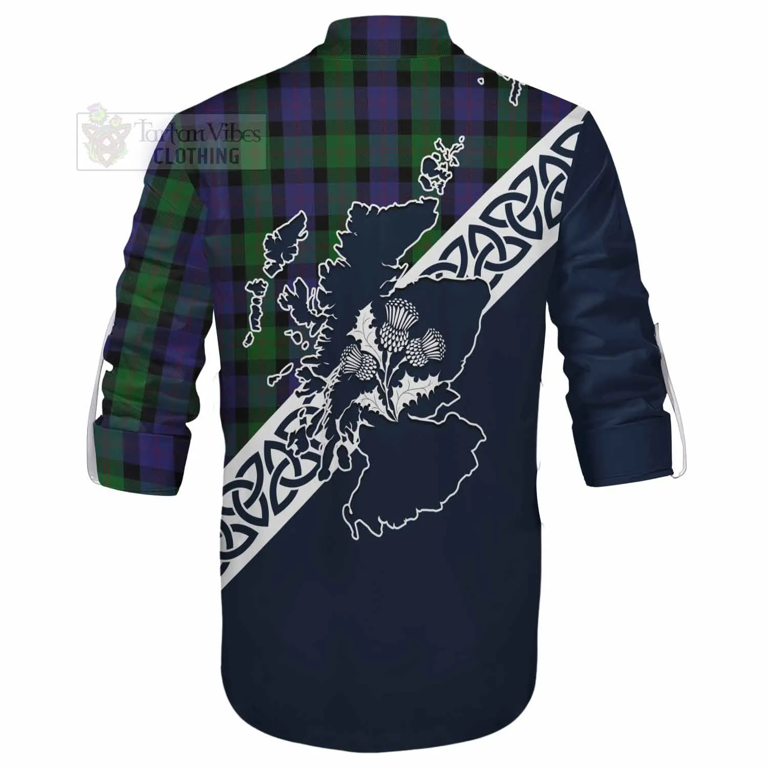Blair Tartan Ghillie Kilt Shirt Featuring Thistle and Scotland Map