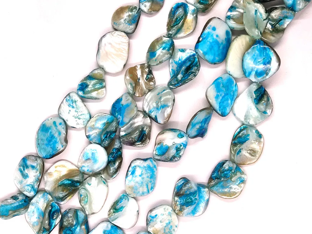 Blue Cream Designer Uncut Shell Beads