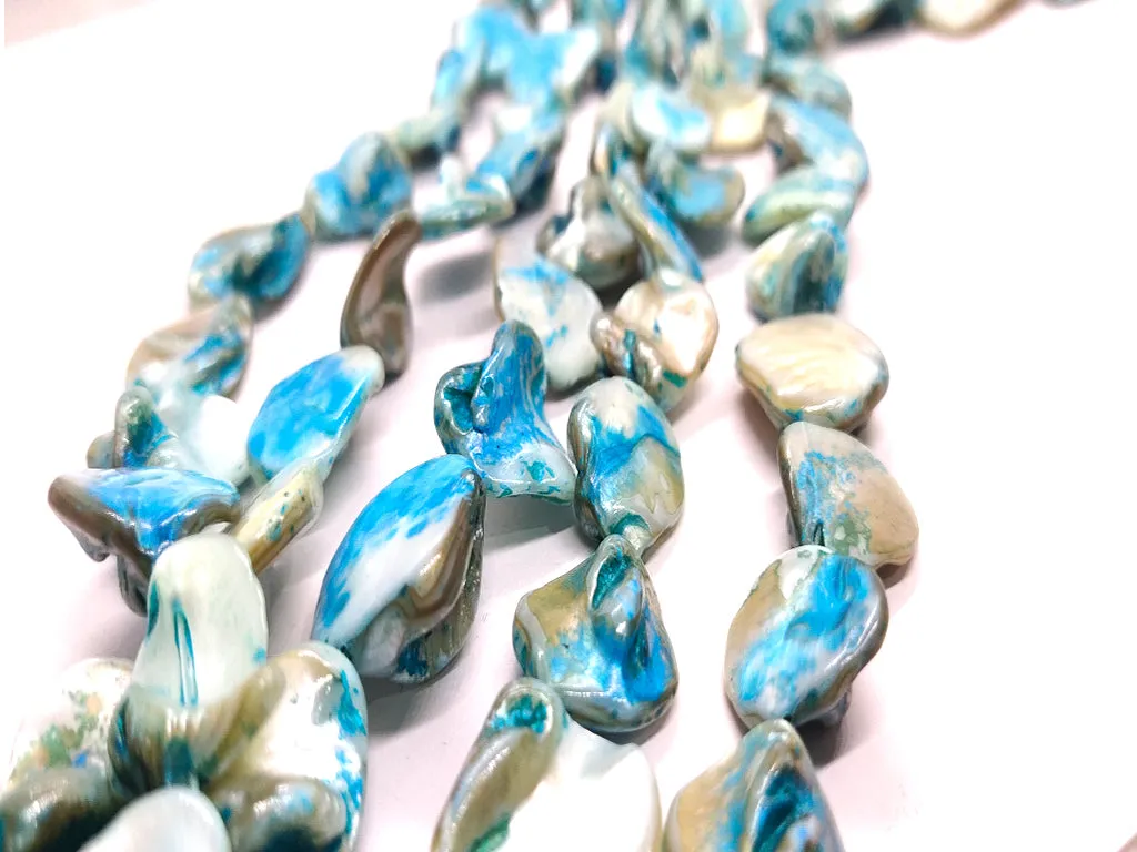 Blue Cream Designer Uncut Shell Beads
