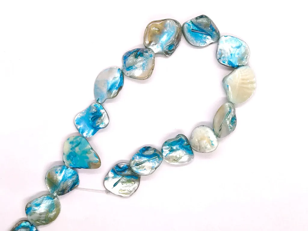 Blue Cream Uneven Designer Shell Beads