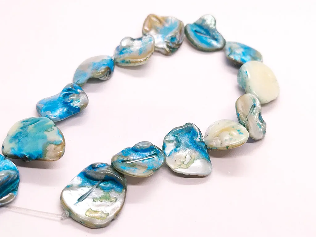 Blue Cream Uneven Designer Shell Beads