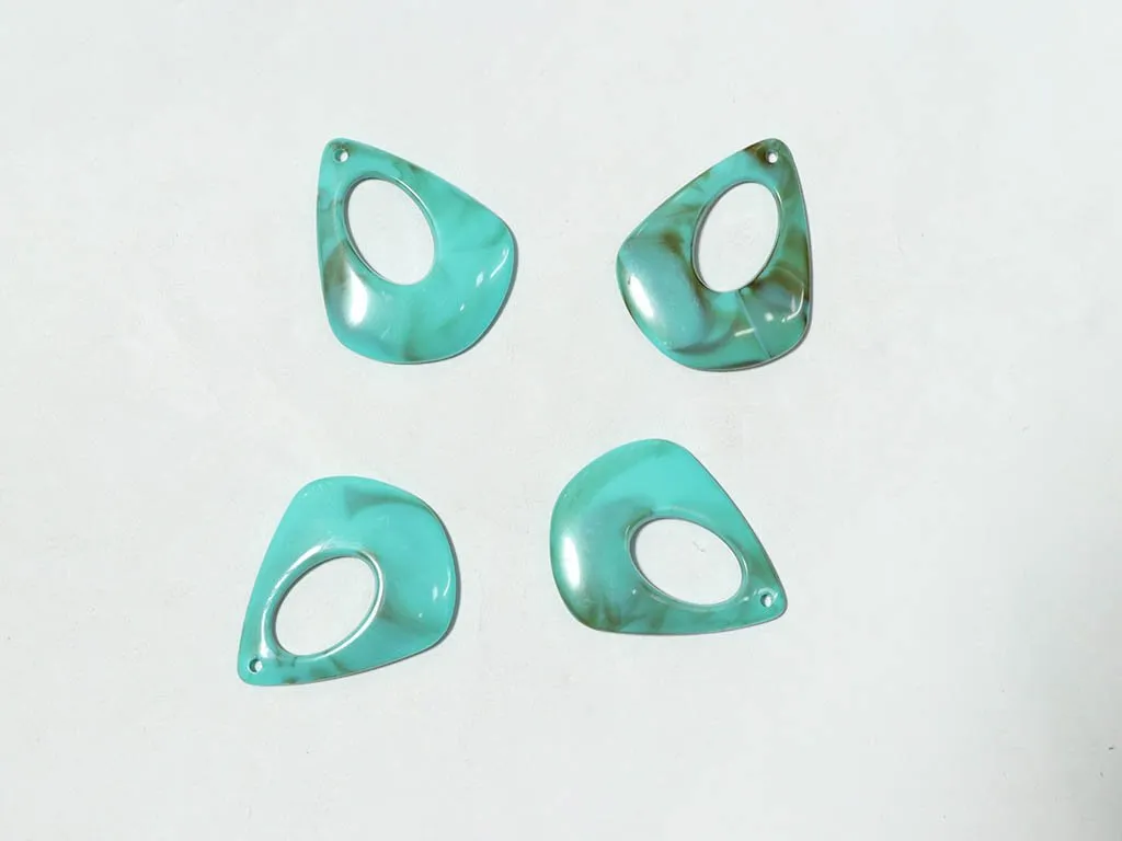 Blue Designer Drop Ring Plastic Beads - 40 mm