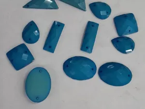 Blue Faceted Mix 2 Hole Plastic Stones