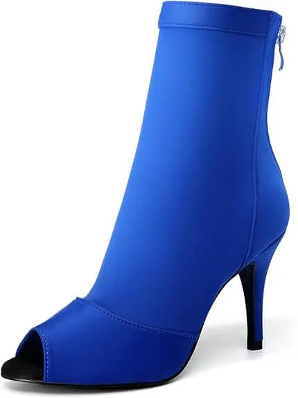 Blue Lycra Dance Boots Stiletto Dance Heels