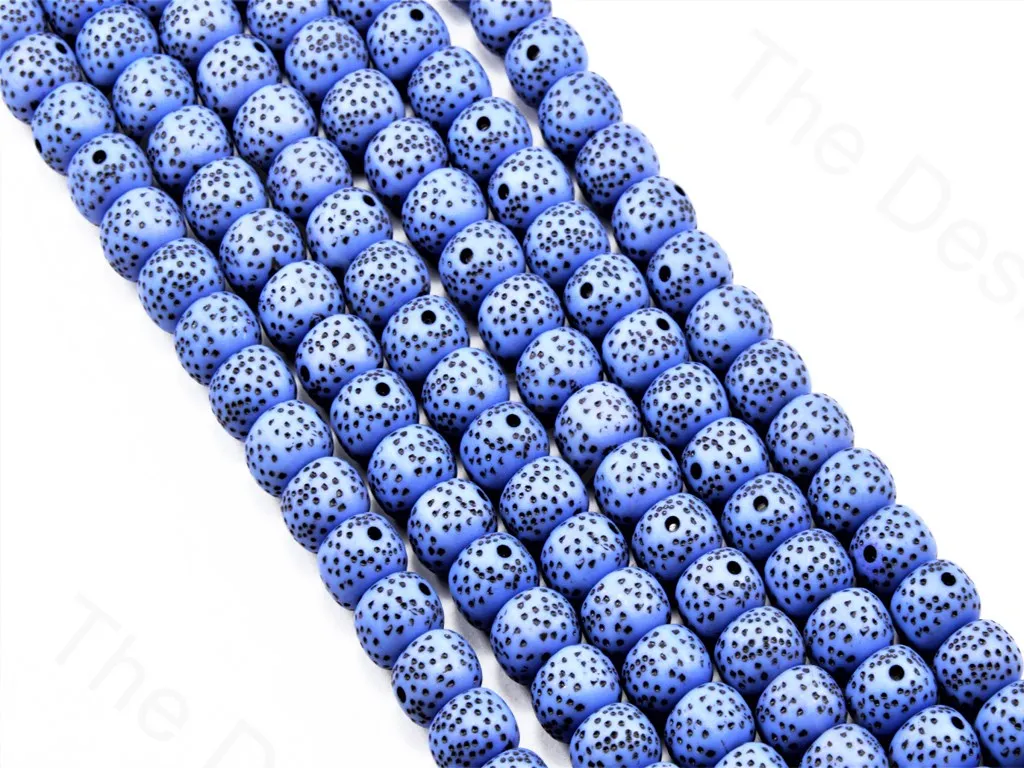 Blue Spherical Plastic Printed Beads