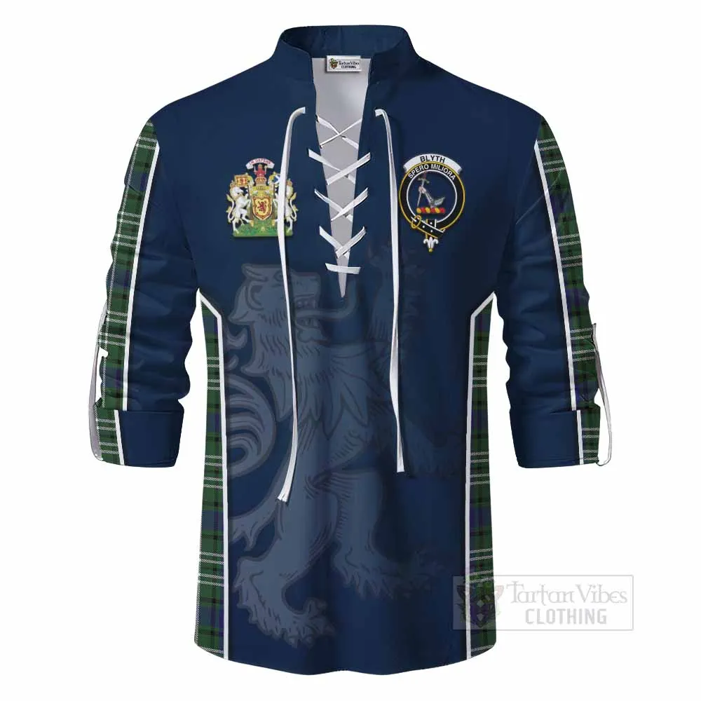 Blyth Tartan Ghillie Kilt Shirt with Family Crest and Lion Rampant Vibes Sport Style
