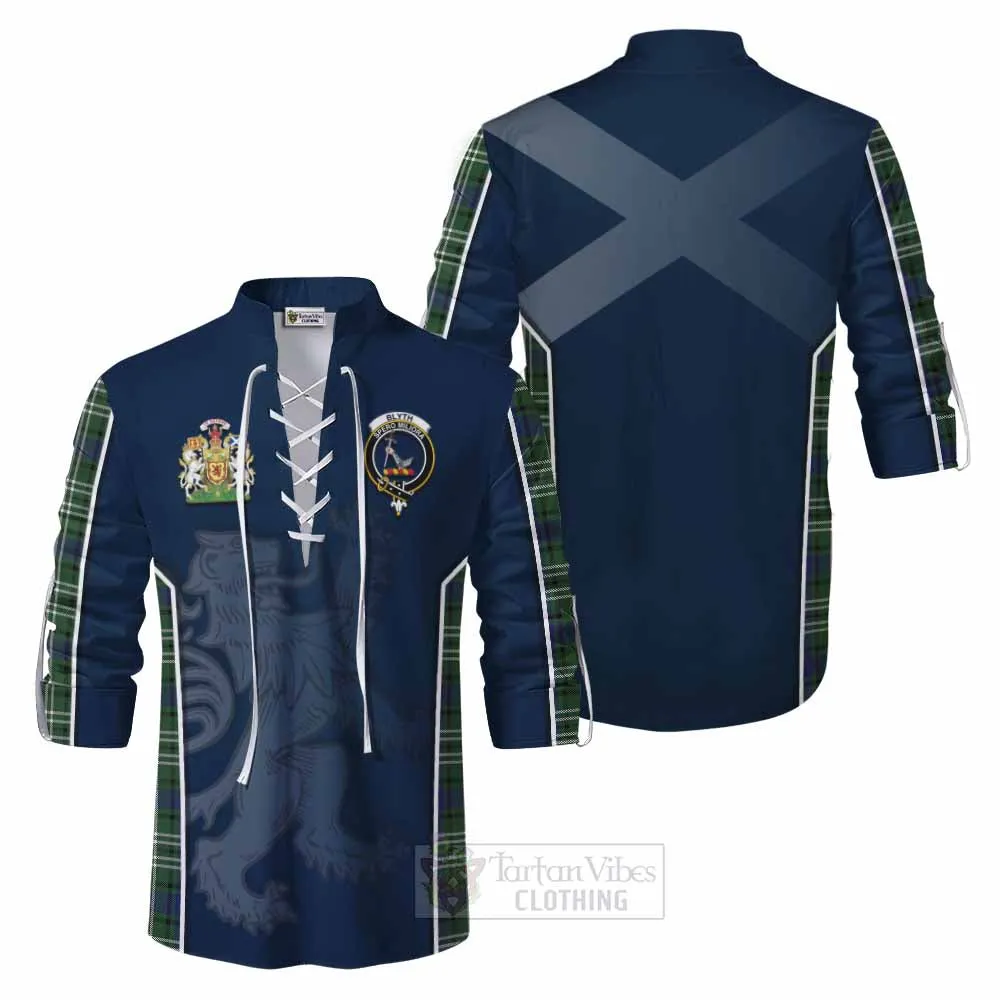 Blyth Tartan Ghillie Kilt Shirt with Family Crest and Lion Rampant Vibes Sport Style