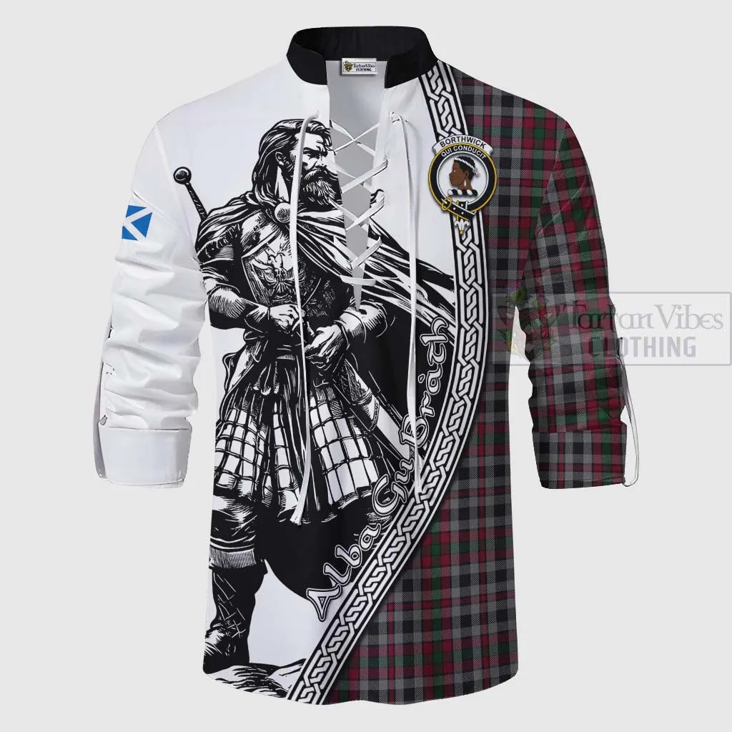 Borthwick Tartan Clan Crest Ghillie Kilt Shirt with Highlander Warrior Celtic Style
