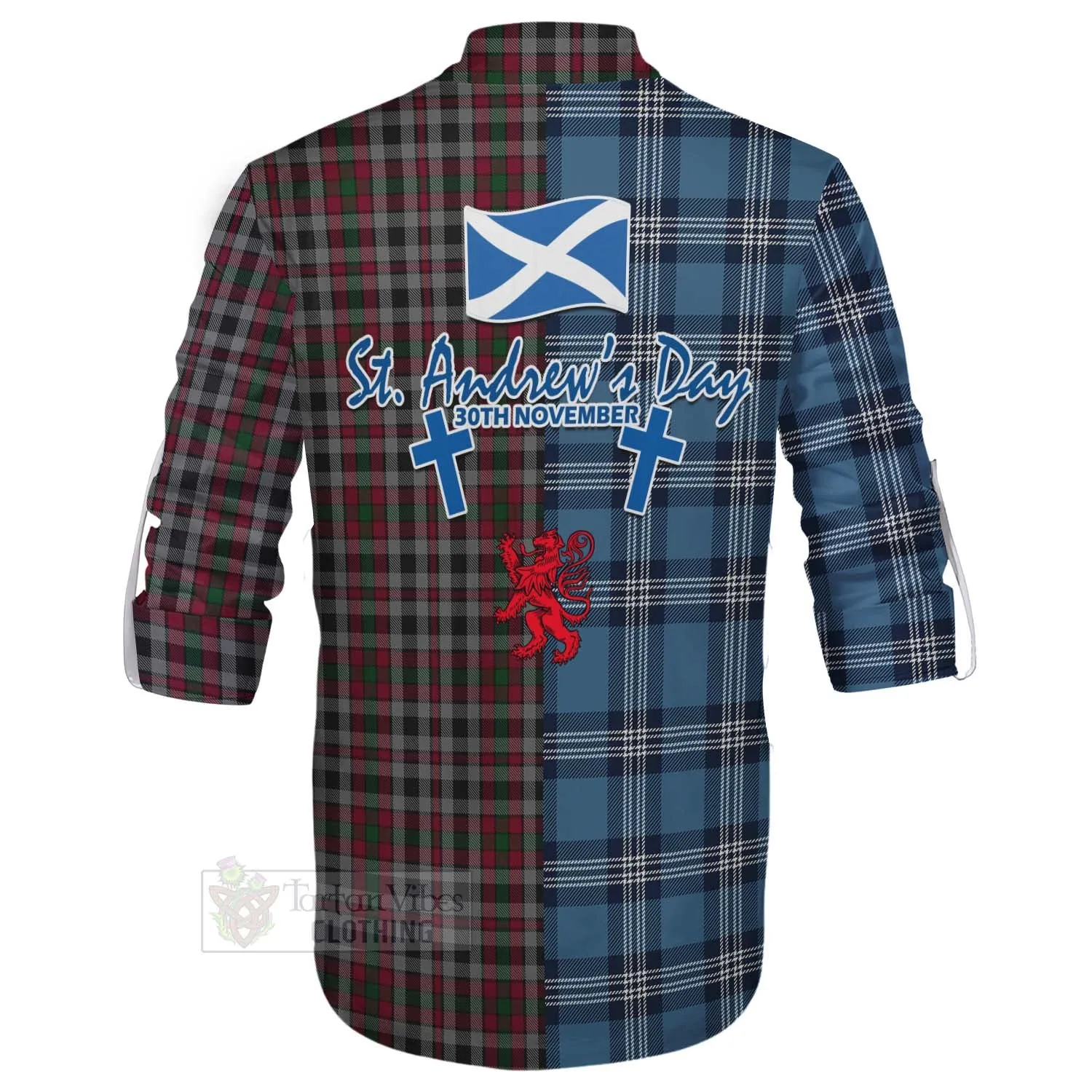 Borthwick Tartan Ghillie Kilt Shirt Happy St. Andrew's Day Half Tartan Style