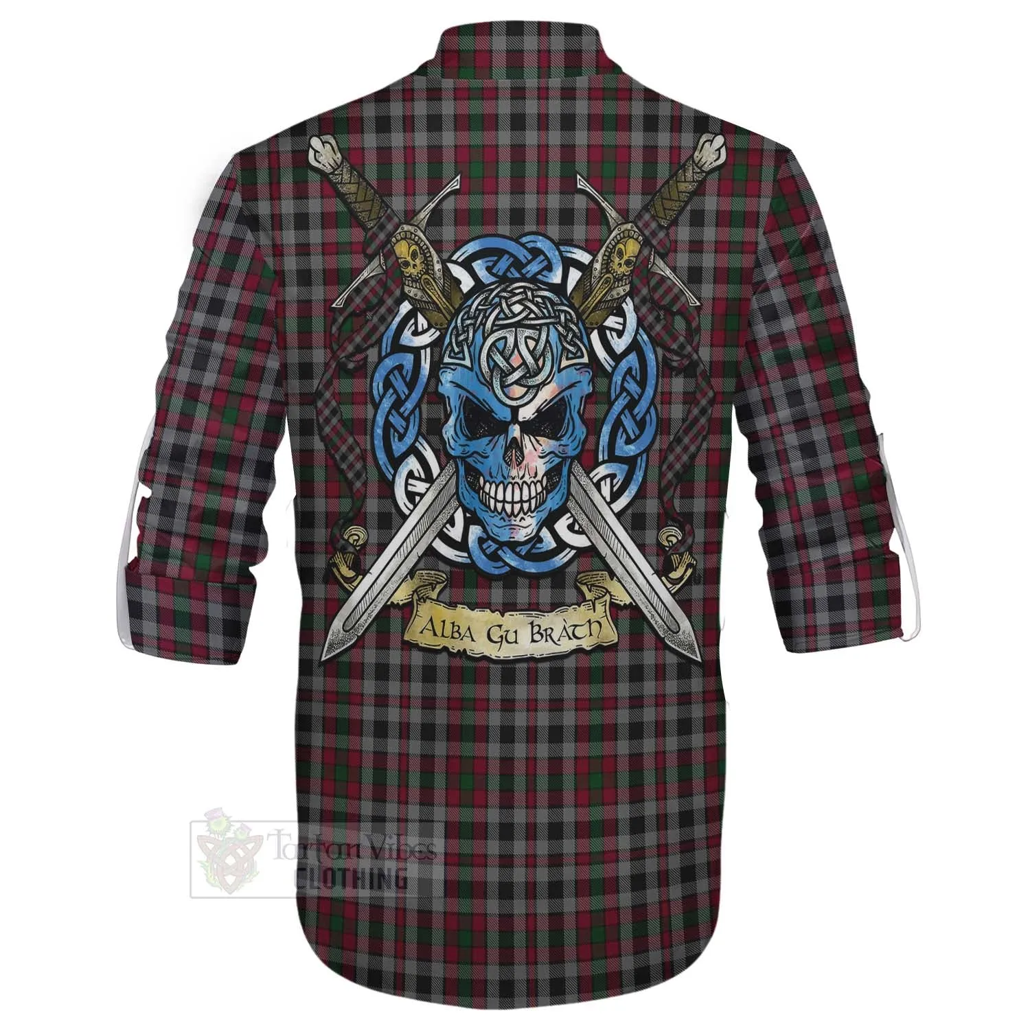 Borthwick Tartan Ghillie Kilt Shirt with Family Crest Celtic Skull Style