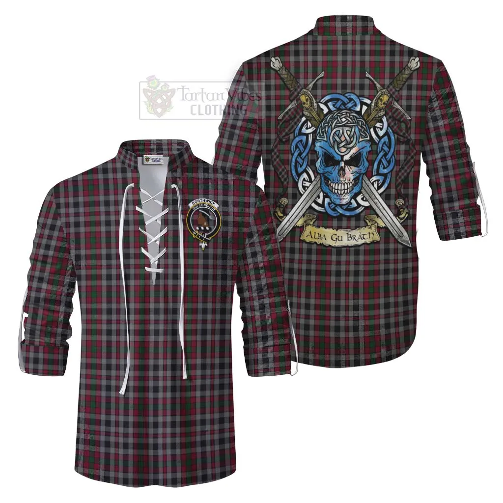 Borthwick Tartan Ghillie Kilt Shirt with Family Crest Celtic Skull Style