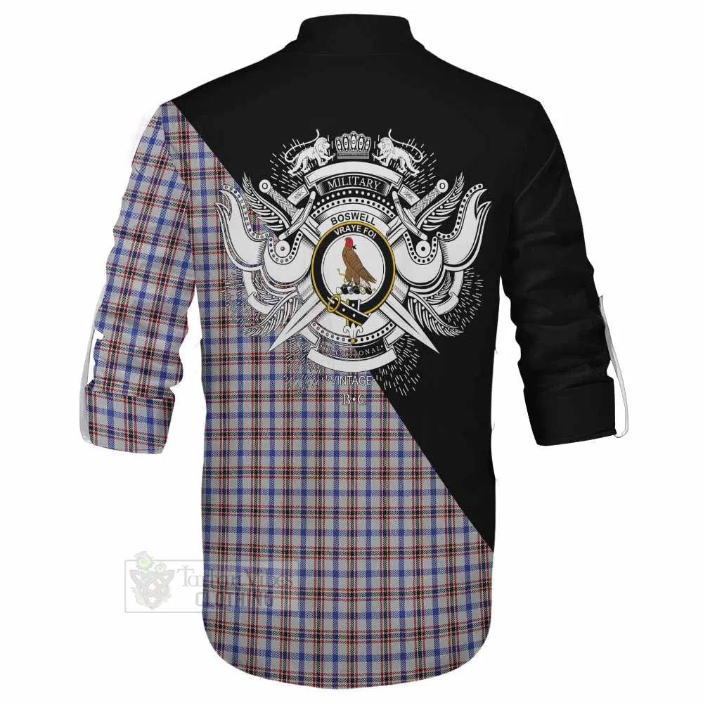 Boswell Tartan Ghillie Kilt Shirt with Family Crest and Military Logo Style