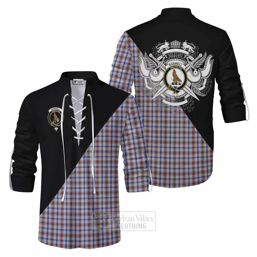 Boswell Tartan Ghillie Kilt Shirt with Family Crest and Military Logo Style