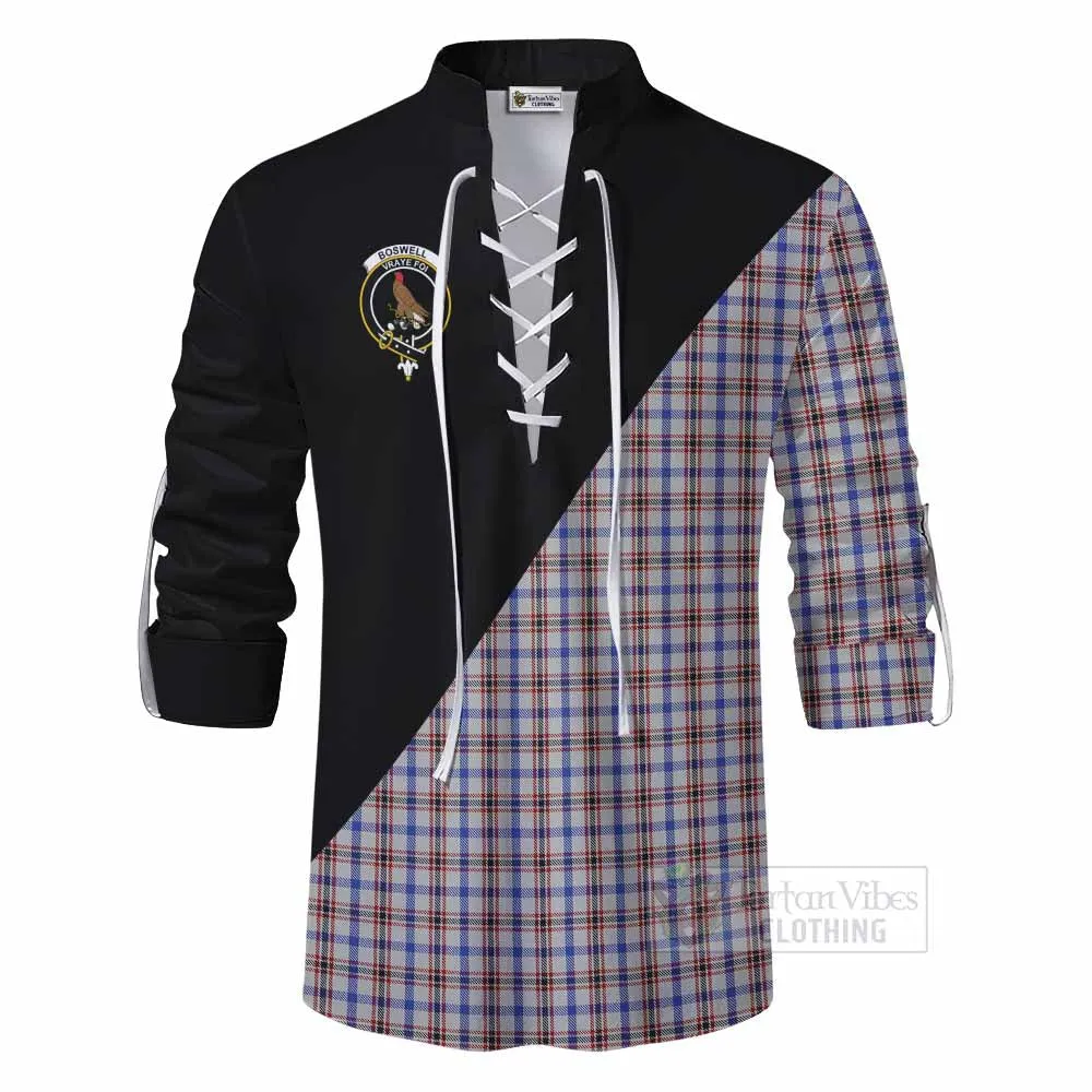 Boswell Tartan Ghillie Kilt Shirt with Family Crest and Military Logo Style