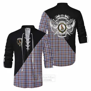 Boswell Tartan Ghillie Kilt Shirt with Family Crest and Military Logo Style