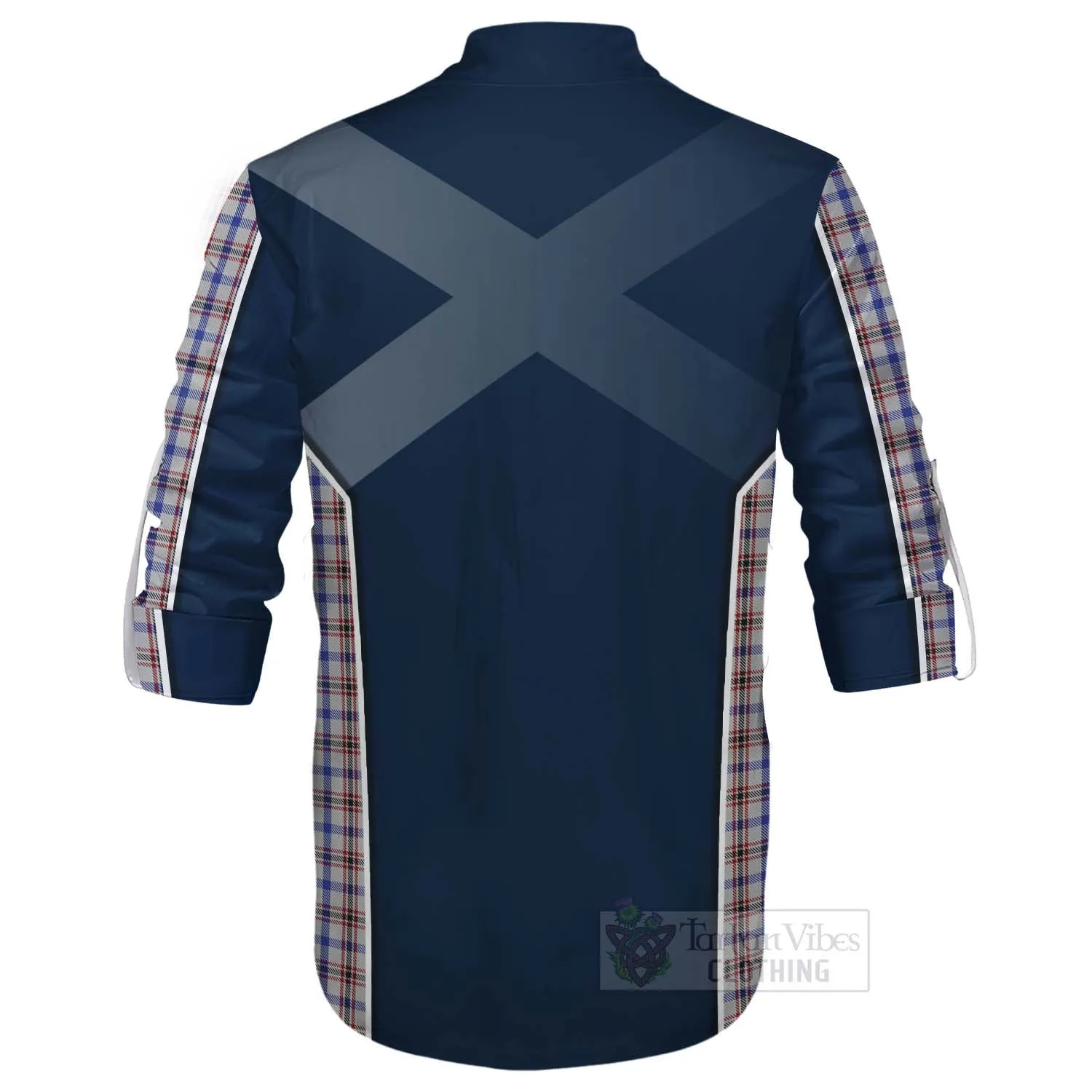 Boswell Tartan Ghillie Kilt Shirt with Family Crest and Scottish Thistle Vibes Sport Style
