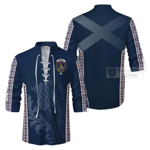 Boswell Tartan Ghillie Kilt Shirt with Family Crest and Scottish Thistle Vibes Sport Style