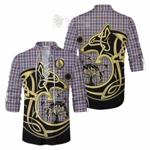 Boswell Tartan Ghillie Kilt Shirt with Family Crest Celtic Wolf Style