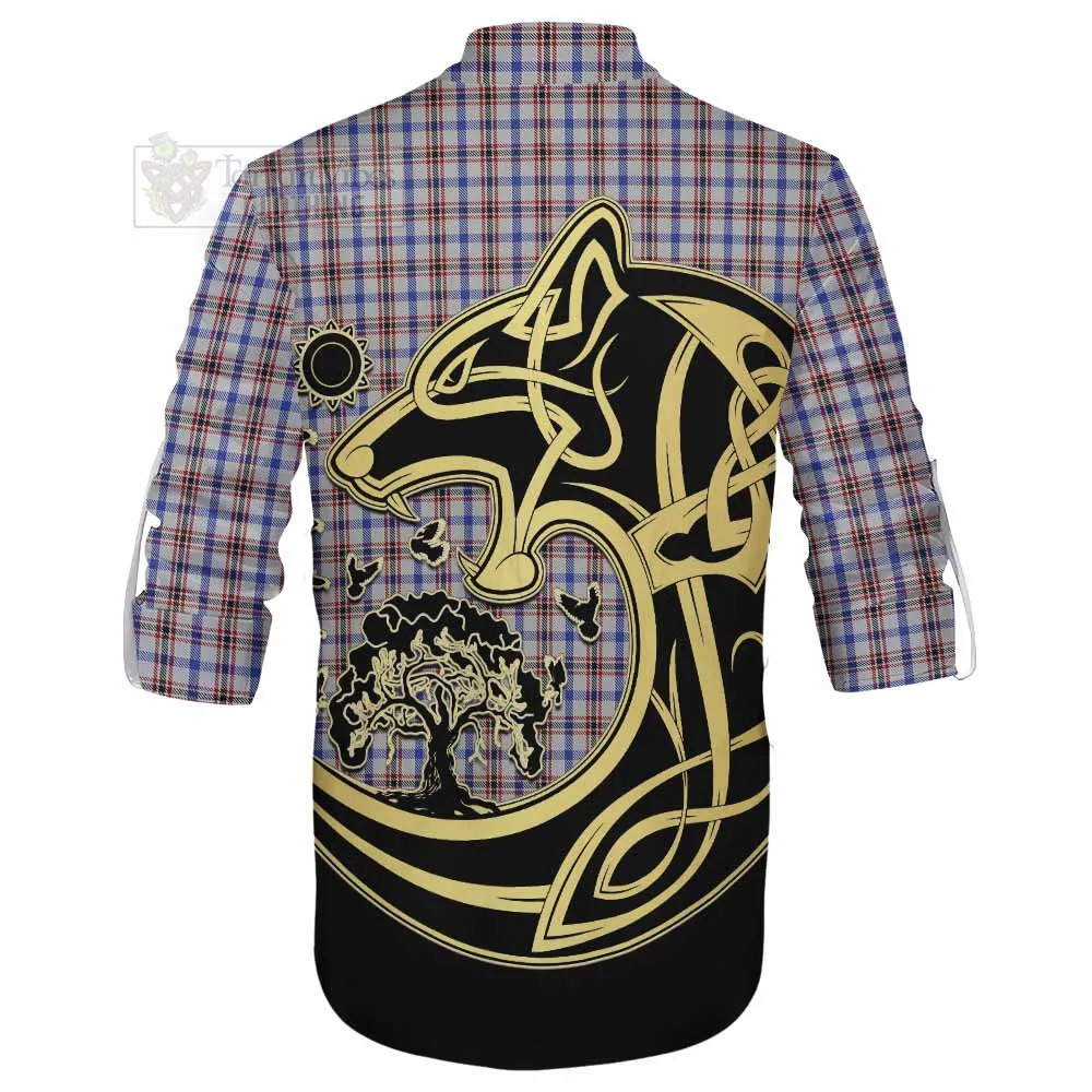 Boswell Tartan Ghillie Kilt Shirt with Family Crest Celtic Wolf Style