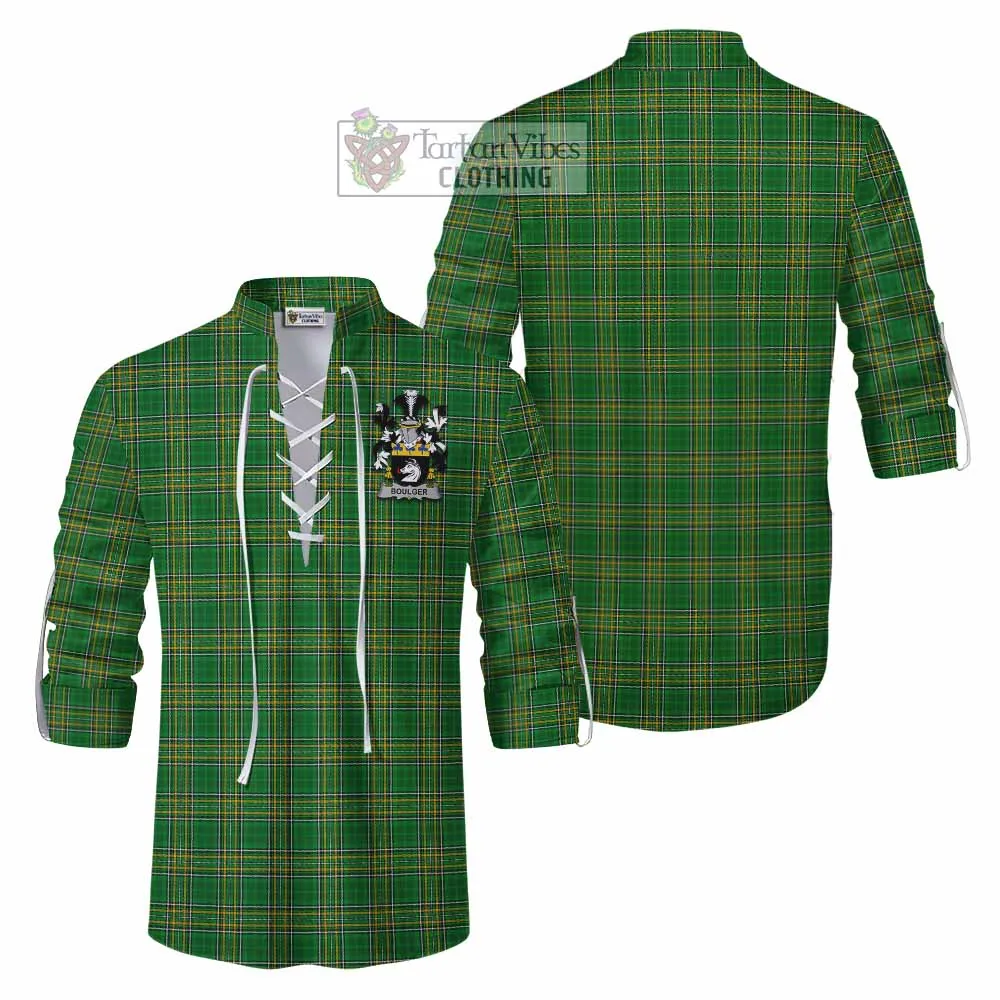 Boulger Irish Clan Tartan Ghillie Kilt Shirt with Coat of Arms