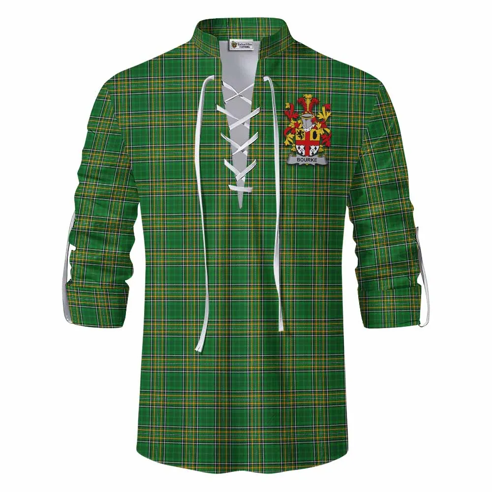 Bourke Irish Clan Tartan Ghillie Kilt Shirt with Coat of Arms