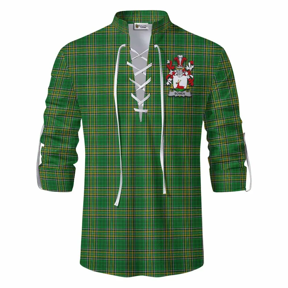 Bowen Irish Clan Tartan Ghillie Kilt Shirt with Coat of Arms