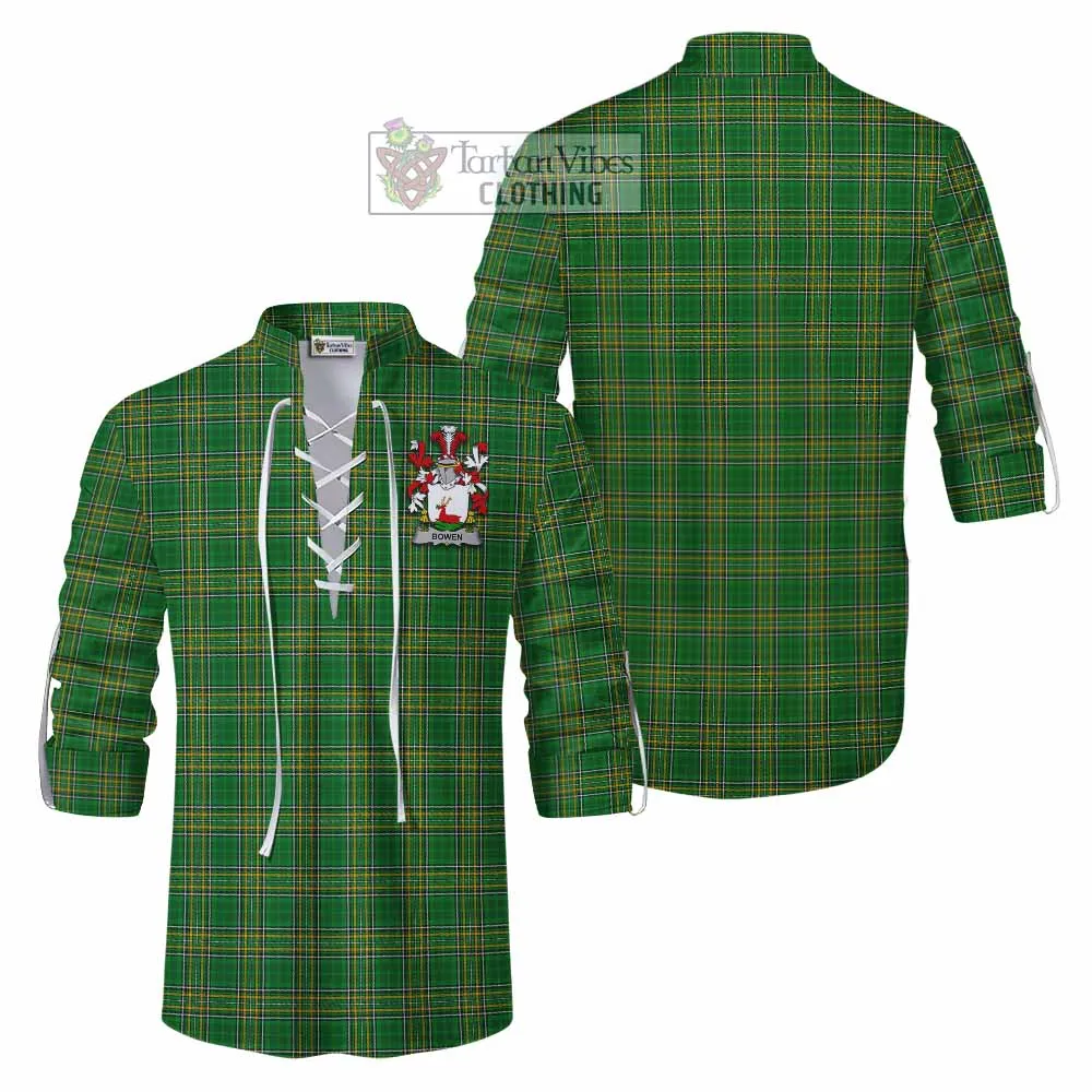 Bowen Irish Clan Tartan Ghillie Kilt Shirt with Coat of Arms